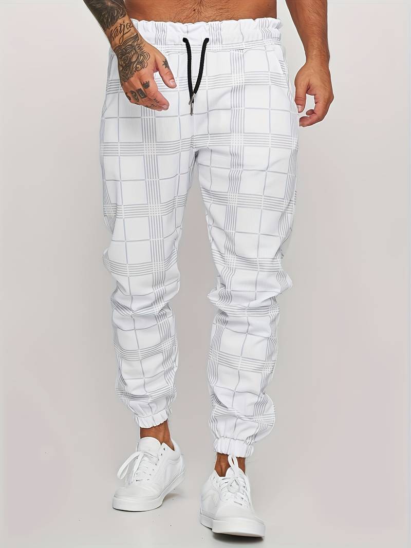 Pantalon de jogging homme à motif à carreaux – Pantalon d'entraînement slim fit avec poignets