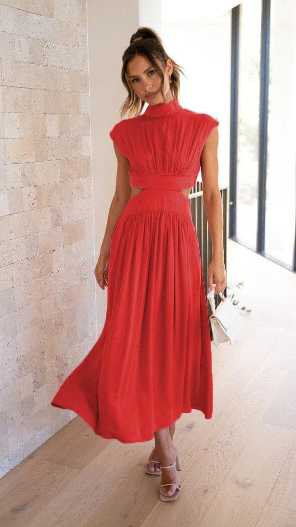 Robe Midi Enchanted Meadow Verte Découpée – Élégance et Modernité au Service de Votre Silhouette