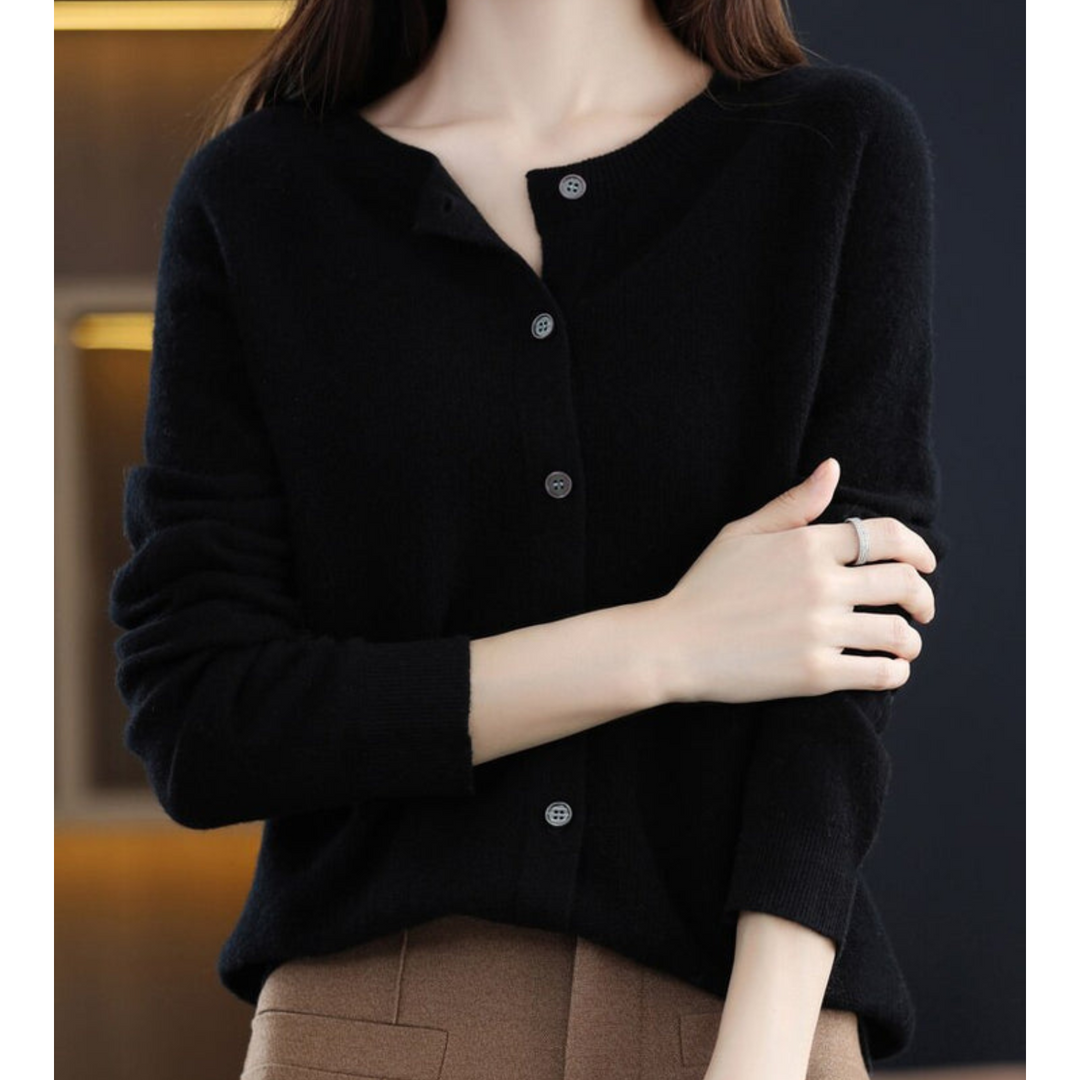 Cardigan en maille à col rond pour femmes en pure laine mérinos
