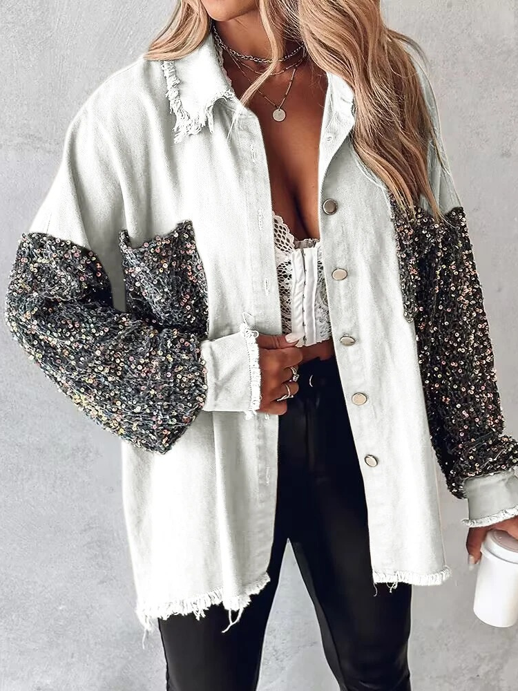 Tamela - giacca di jeans con paillettes a contrasto