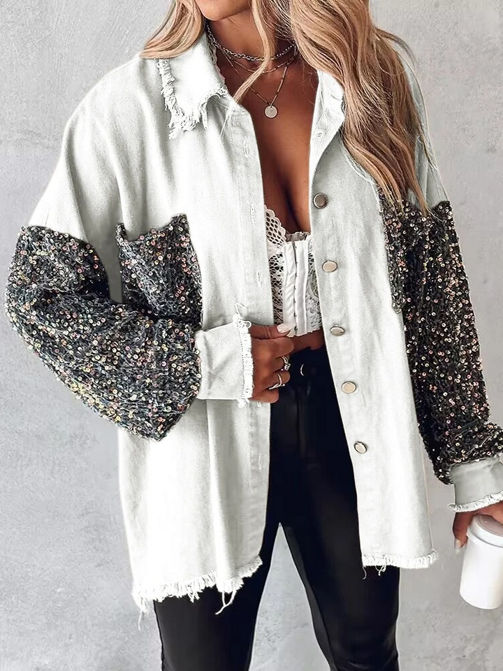 Tamela - giacca di jeans con paillettes a contrasto