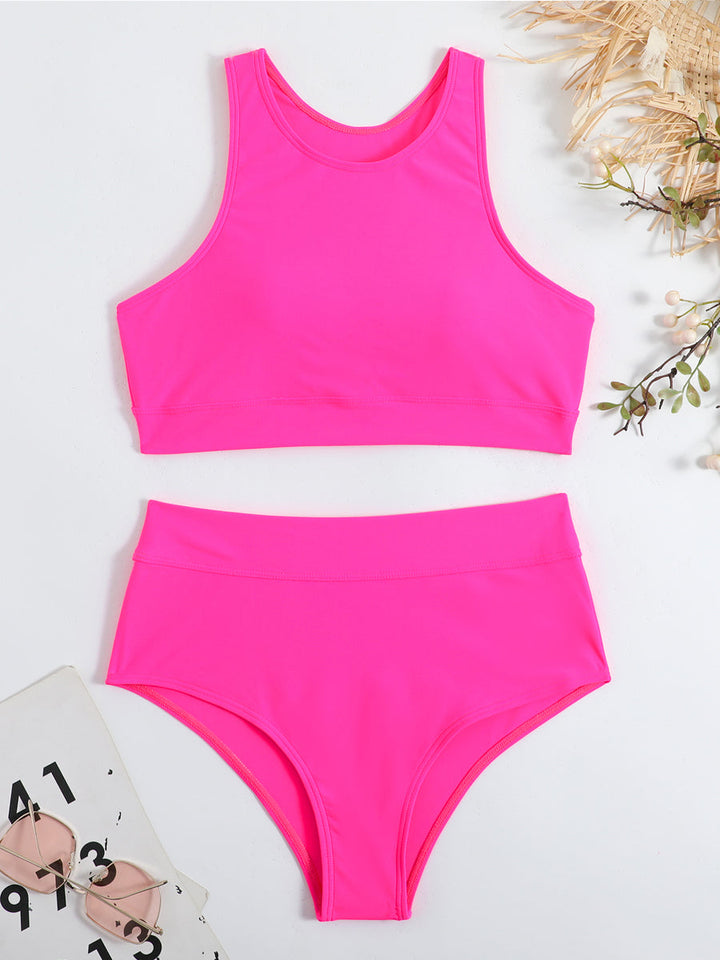 Sportlicher High-Waist Bikini für Damen – Zweiteiliges Set mit hochgeschlossenem Top für Strand & Pool