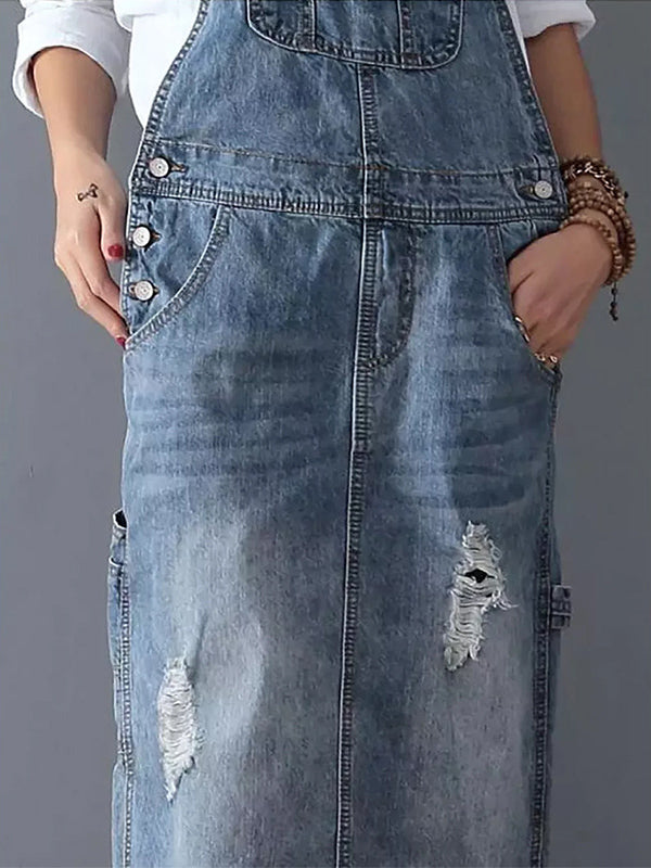 Combinaison en jean vintage pour femmes – Salopette décontractée avec bretelles réglables et aspect usé