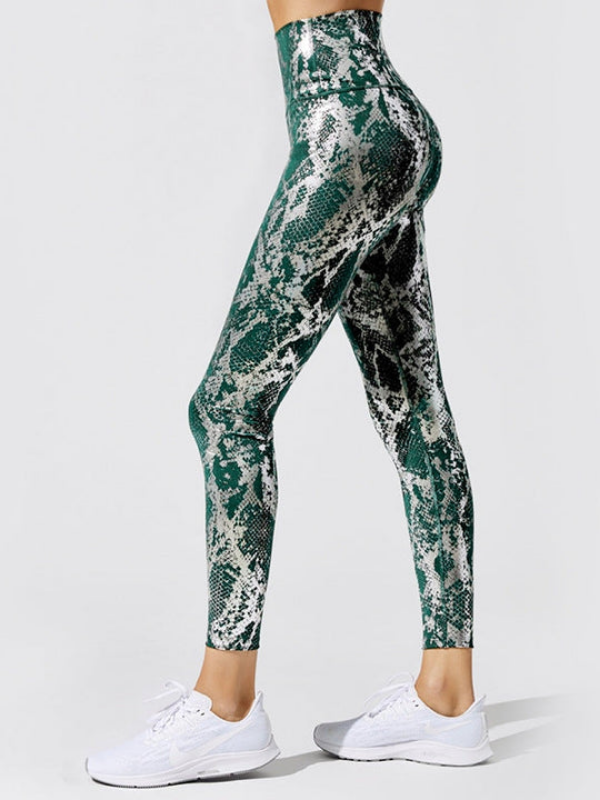 Valentina - Leggings femme taille haute avec motif serpent bronzé