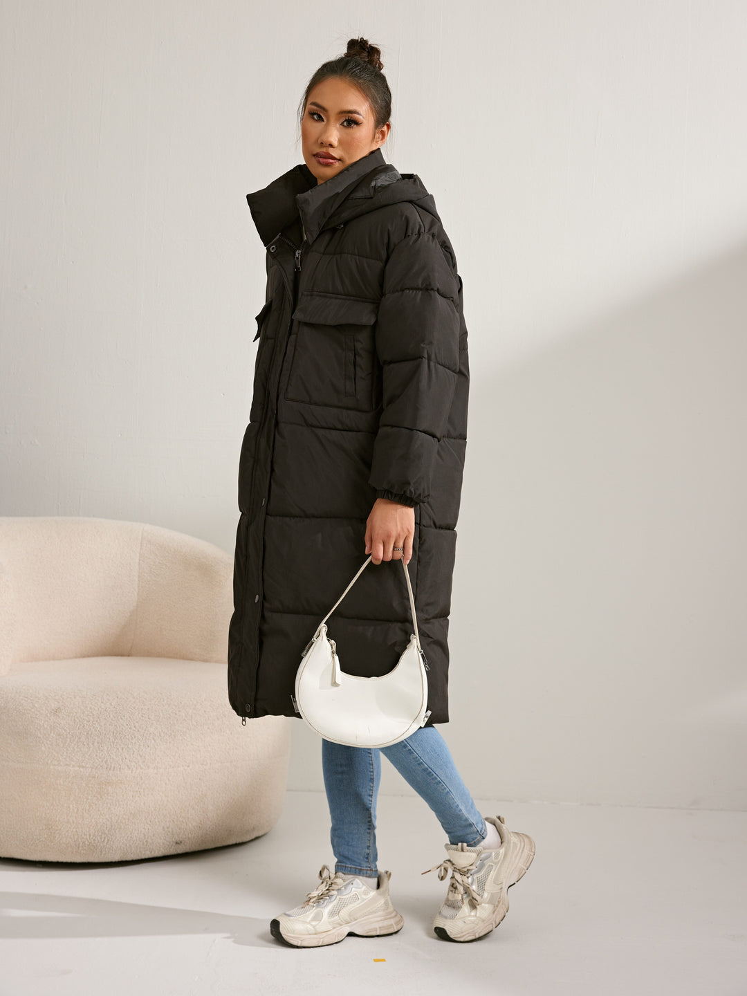 Casual Halblange Fleece Winterjacke mit Kapuze für Frauen | Perfekt für Wintertage