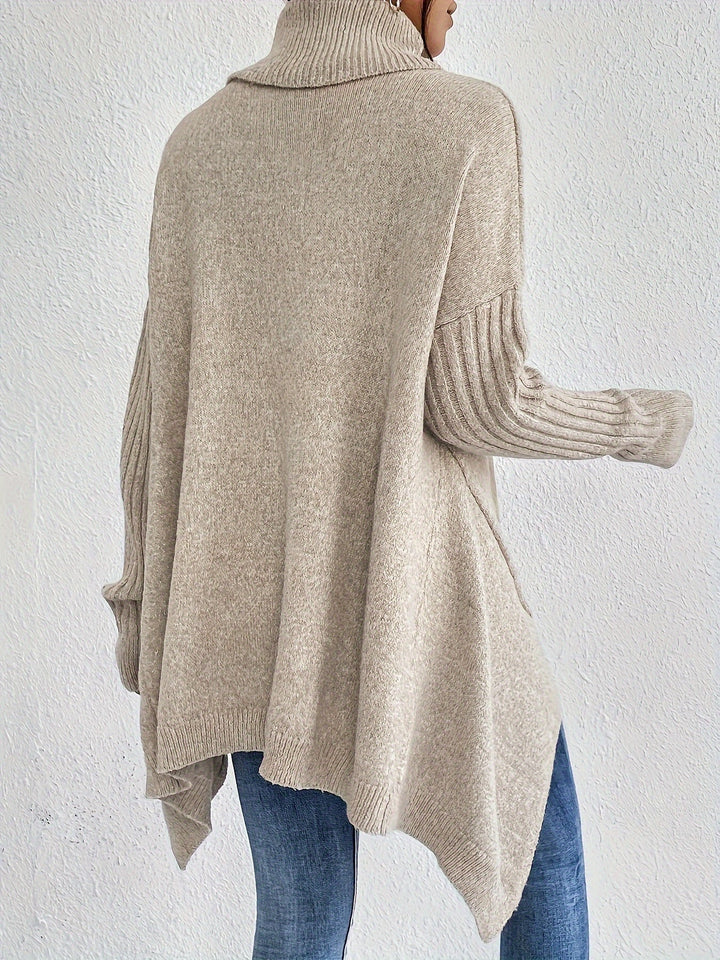 Vintage Baumwoll-Rollkragenpullover mit asymmetrischem Saum und langen Ärmeln Pullover Damen | Perfekt für den Alltag