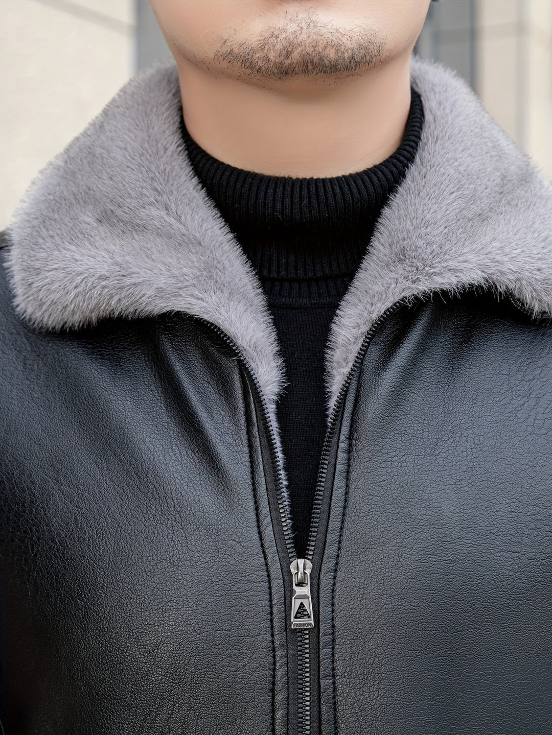 Veste d'hiver décontractée en similicuir avec fermeture éclair et revers | Parfaite pour l'hiver