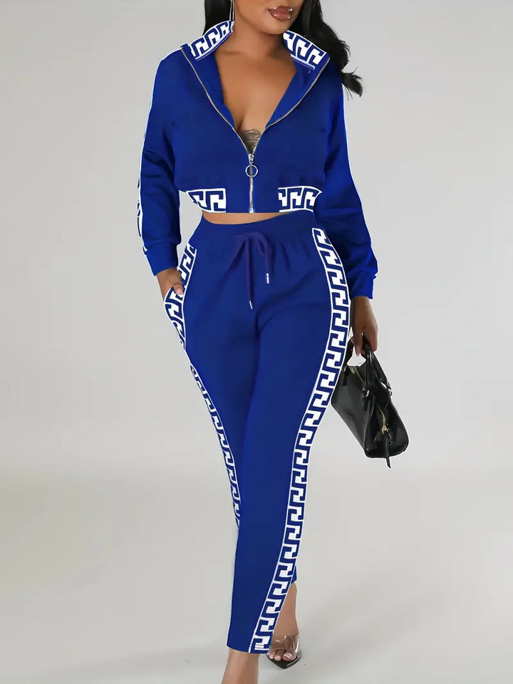 Ensemble tendance composé d'un cardigan avec garniture contrastante et d'un pantalon avec cordon de serrage