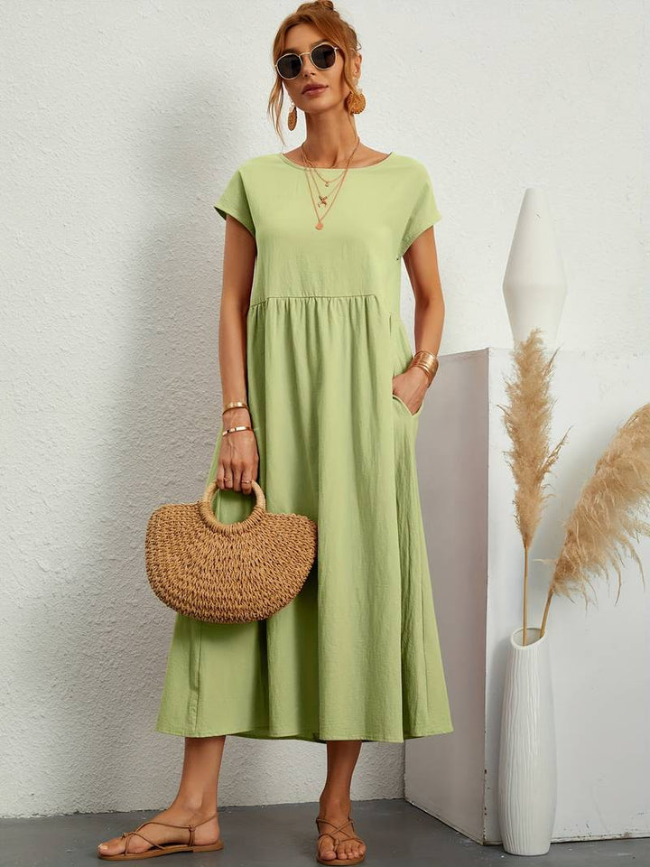 Luftiges Damen Sommerkleid – Casual Maxikleid mit Taschen & Rundhalsausschnitt