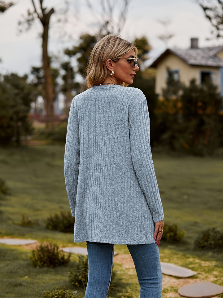 Lässiger warmer gerippter Baumwolle Strickcardigan für Damen | Perfekt für lässige Tage