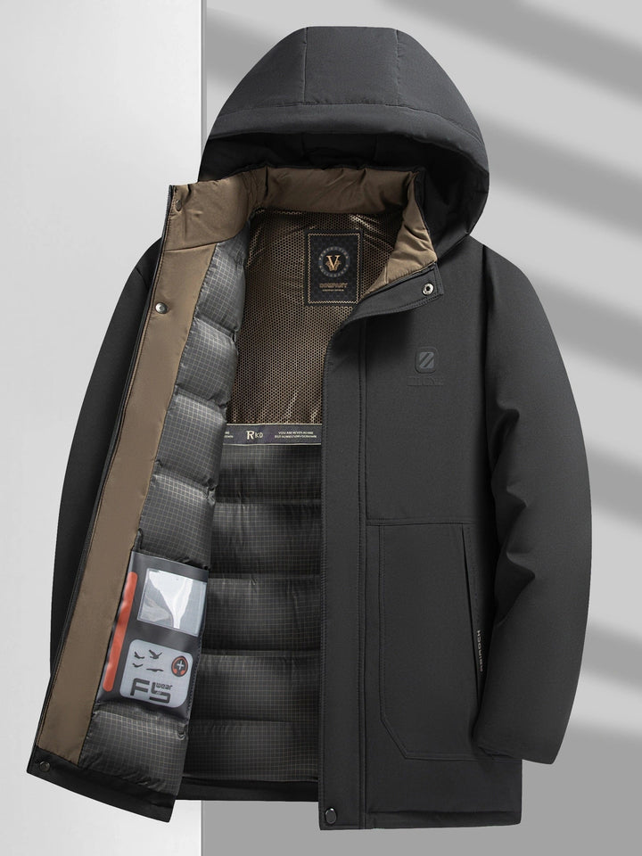 Veste d'hiver matelassée à capuche décontractée à manches longues avec fermeture éclair pour hommes | Parfaite pour les activités de plein air
