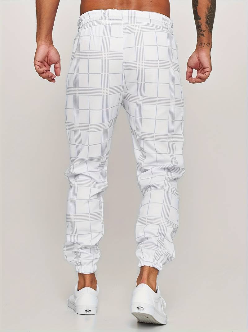 Pantalon de jogging homme à motif à carreaux – Pantalon d'entraînement slim fit avec poignets