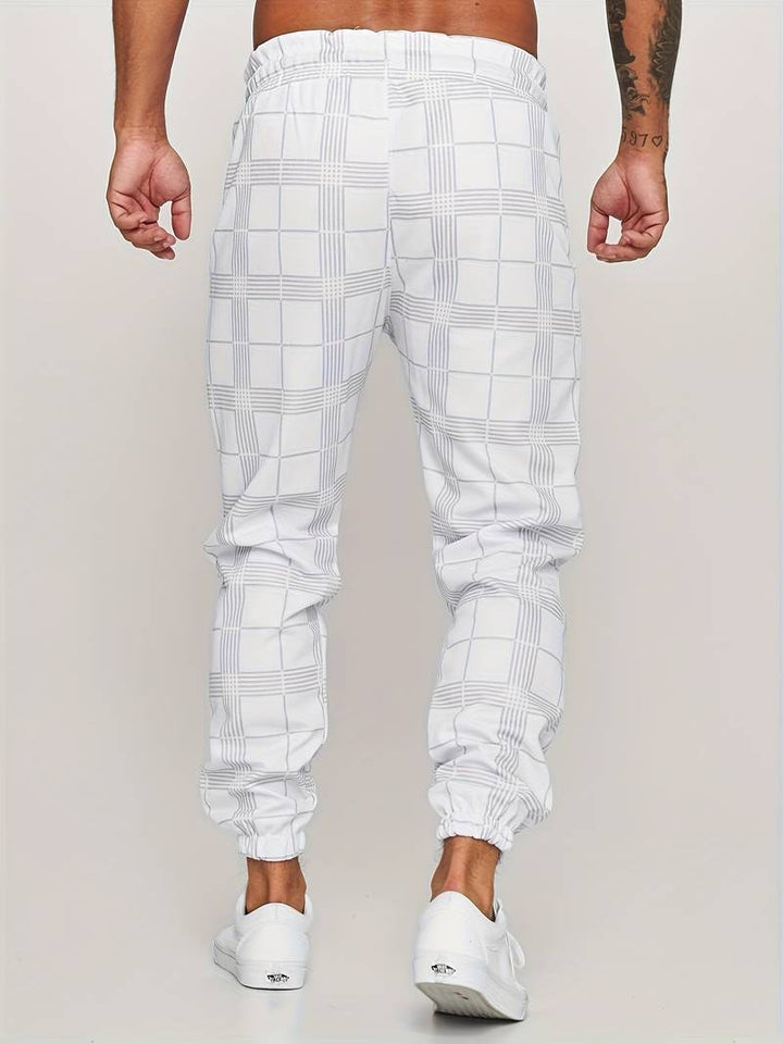 Pantalon de jogging homme à motif à carreaux – Pantalon d'entraînement slim fit avec poignets