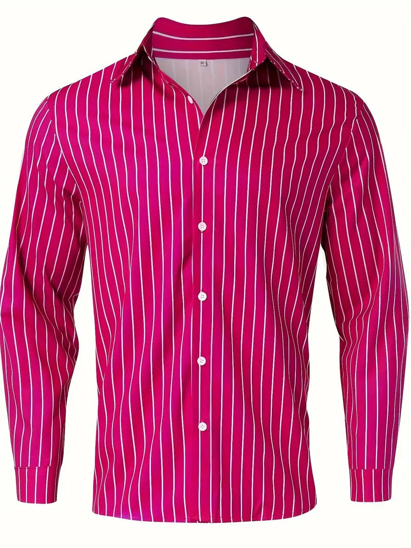 Chemise homme à manches longues avec motif à rayures – Chemise slim fit business & soirée avec col – Chemise décontractée élégante avec patte de boutonnage