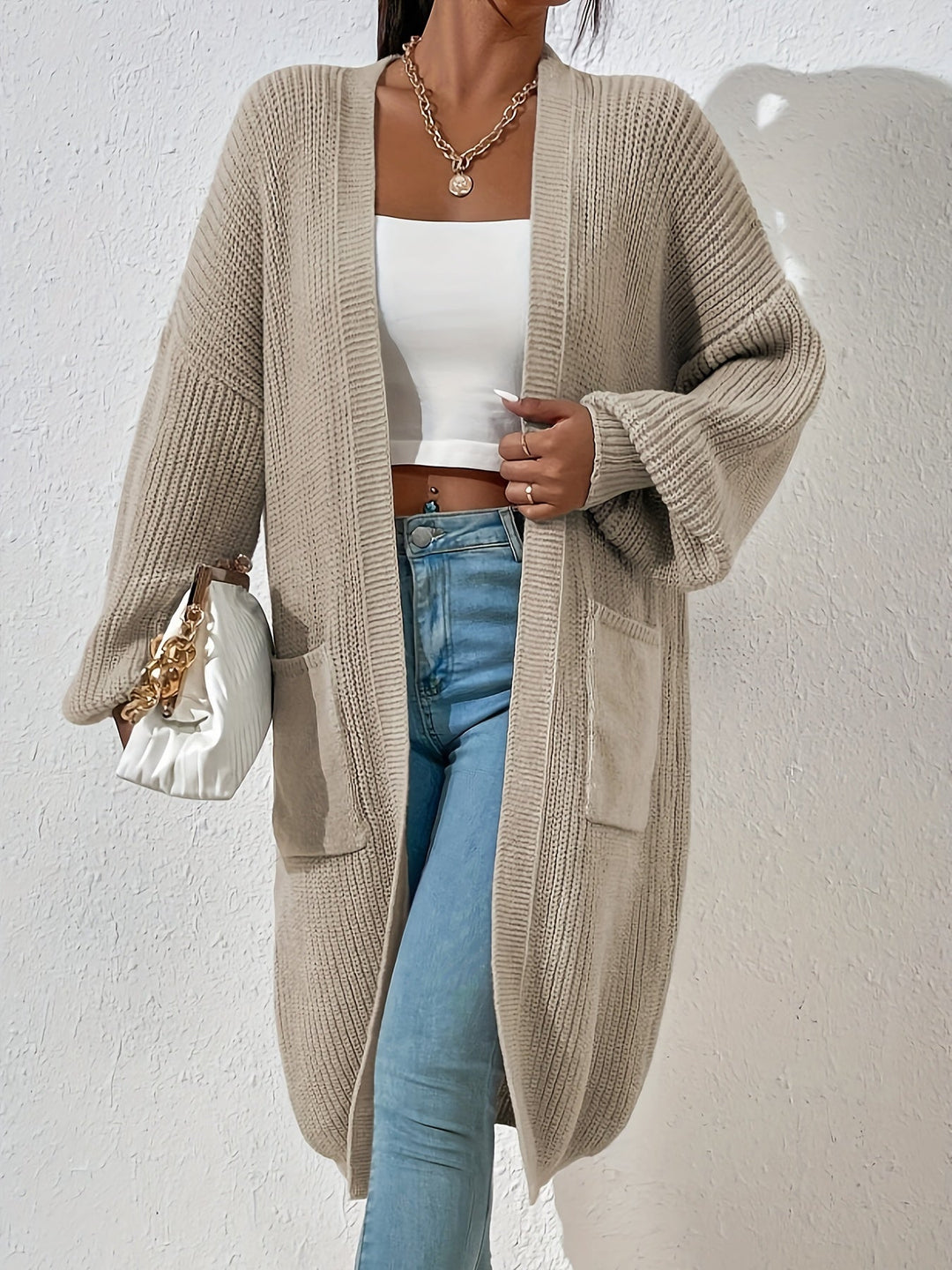Cardigan en tricot pour femmes – coupe ouverte, long et confortable pour le quotidien et les loisirs