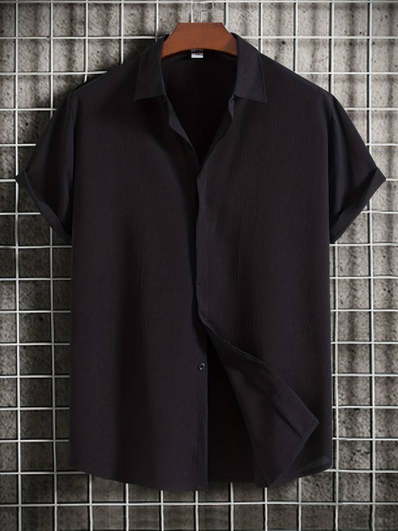 Chemise homme à manches courtes avec patte de boutonnage – Chemise d'été aérée en tissu structuré style décontracté