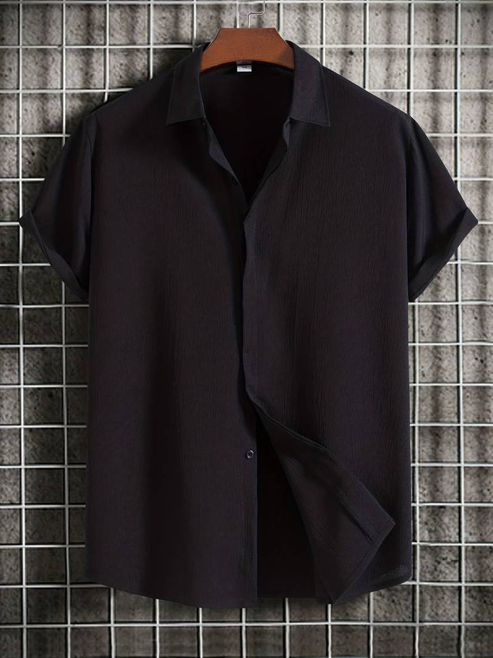 Chemise homme à manches courtes avec patte de boutonnage – Chemise d'été aérée en tissu structuré style décontracté