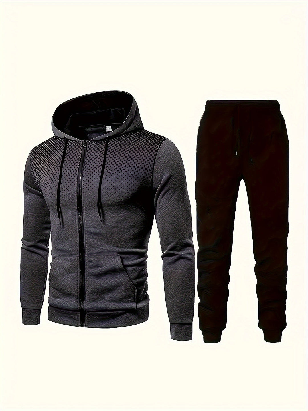 Casual fleece sweatshirt tracksuit with hood, long-sleeved and drawstring pants for men | Perfect for leisure activities