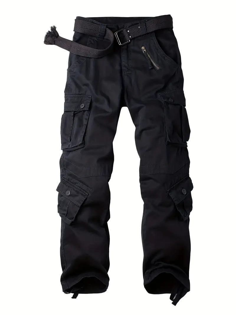 Pantalon cargo homme avec ceinture – Pantalon de loisirs multifonction avec poches et cordon de serrage pour extérieur, travail et quotidien