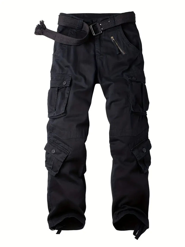 Pantalon cargo homme avec ceinture – Pantalon de loisirs multifonction avec poches et cordon de serrage pour extérieur, travail et quotidien