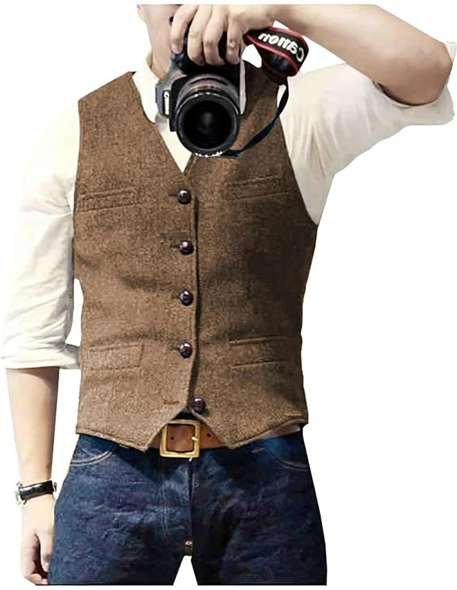 Gilet homme style vintage – gilet de costume slim fit en tweed pour affaires et décontracté