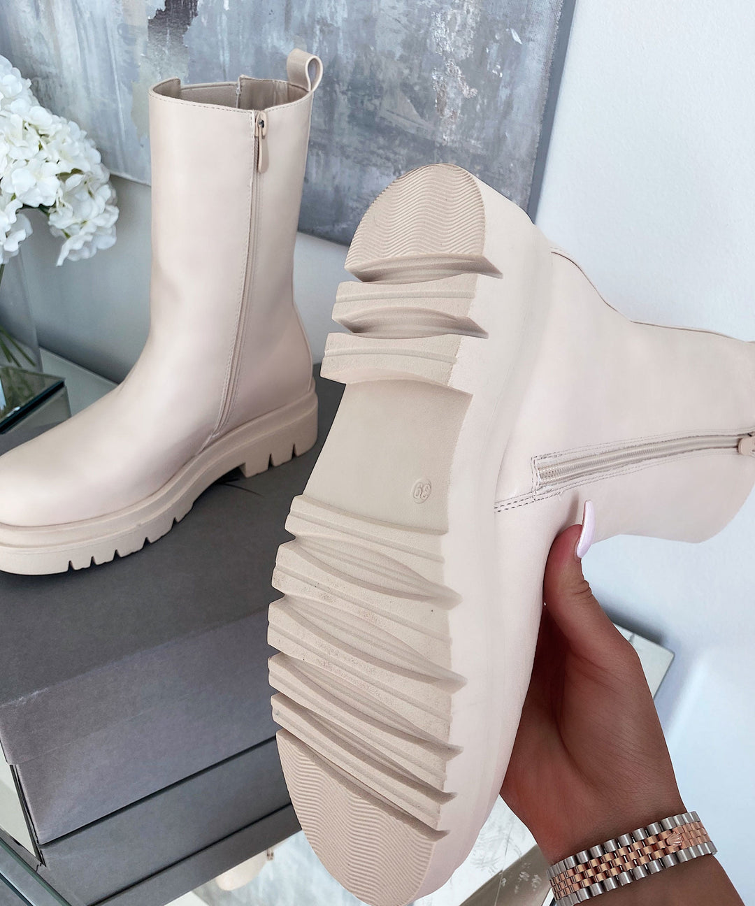 Long beige boots
