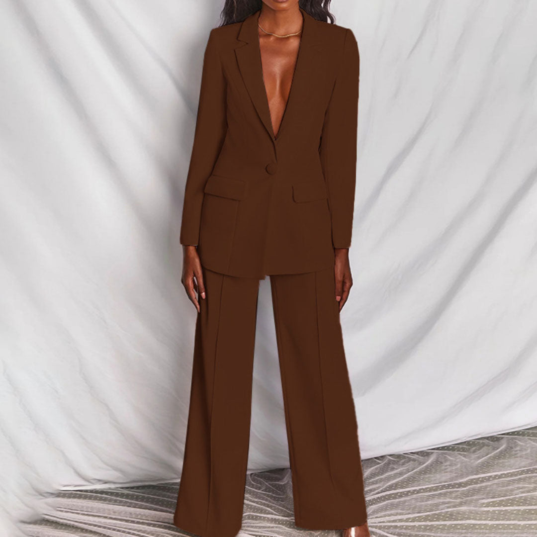 Ensemble tailleur femme élégant – Veste deux pièces & pantalon large pour affaires & événements