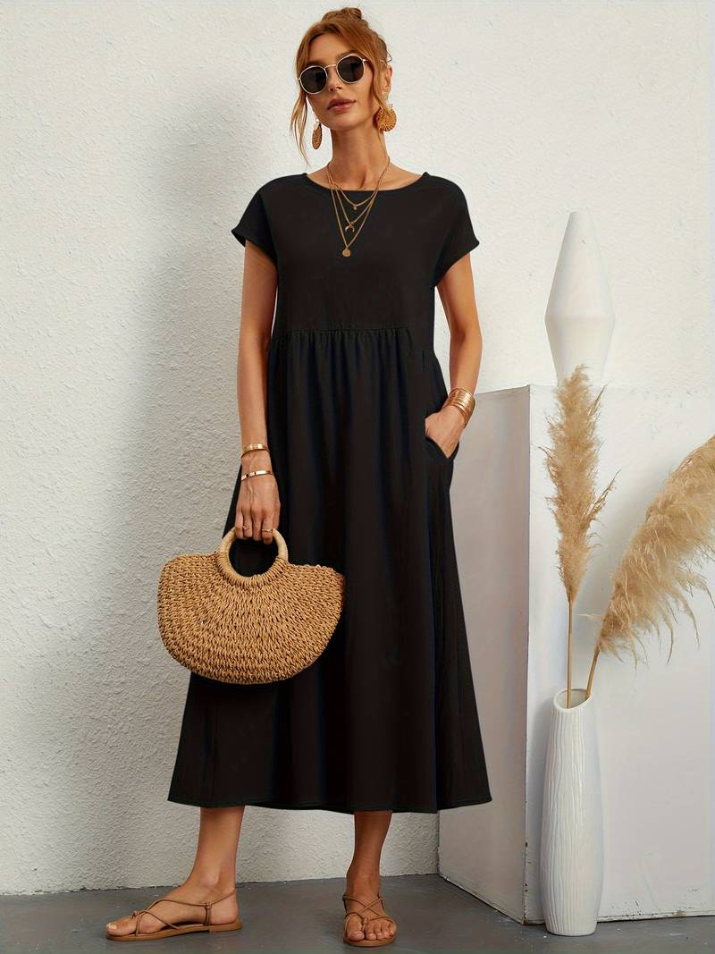 Luftiges Damen Sommerkleid – Casual Maxikleid mit Taschen & Rundhalsausschnitt