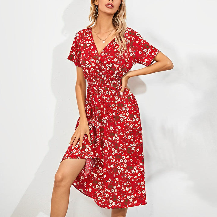 SONA - Robe élégante mi-longue avec motif floral
