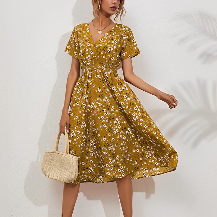 SONA - Robe élégante mi-longue avec motif floral
