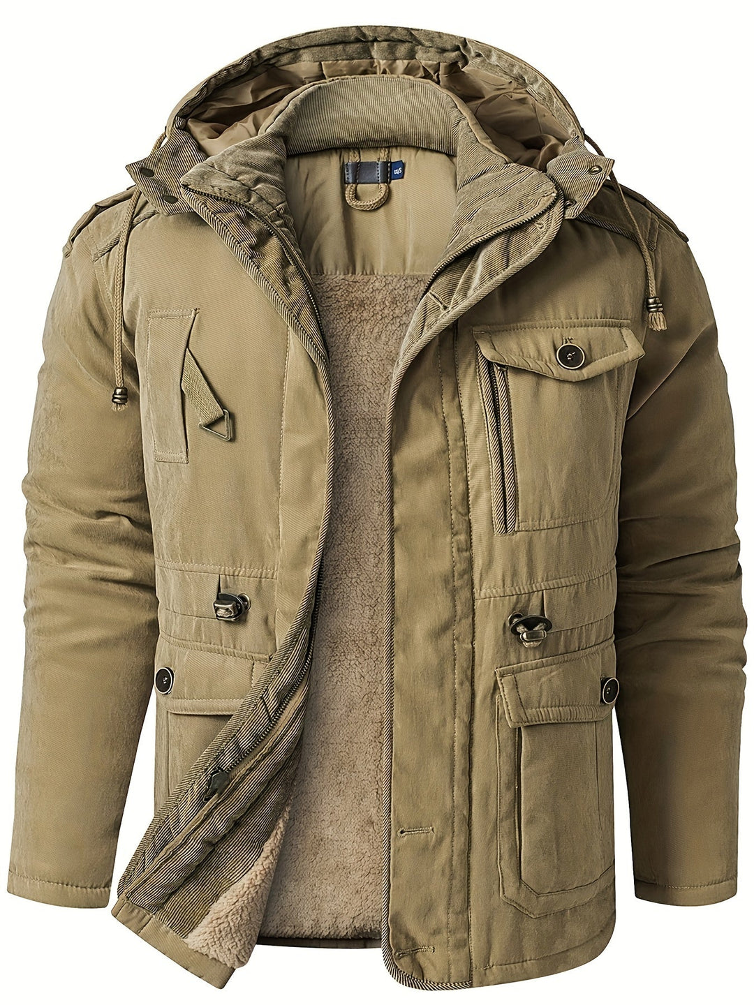 Casual Veste d'hiver cargo à capuche avec plusieurs poches en polaire chaude | Parfaite pour les activités de loisirs