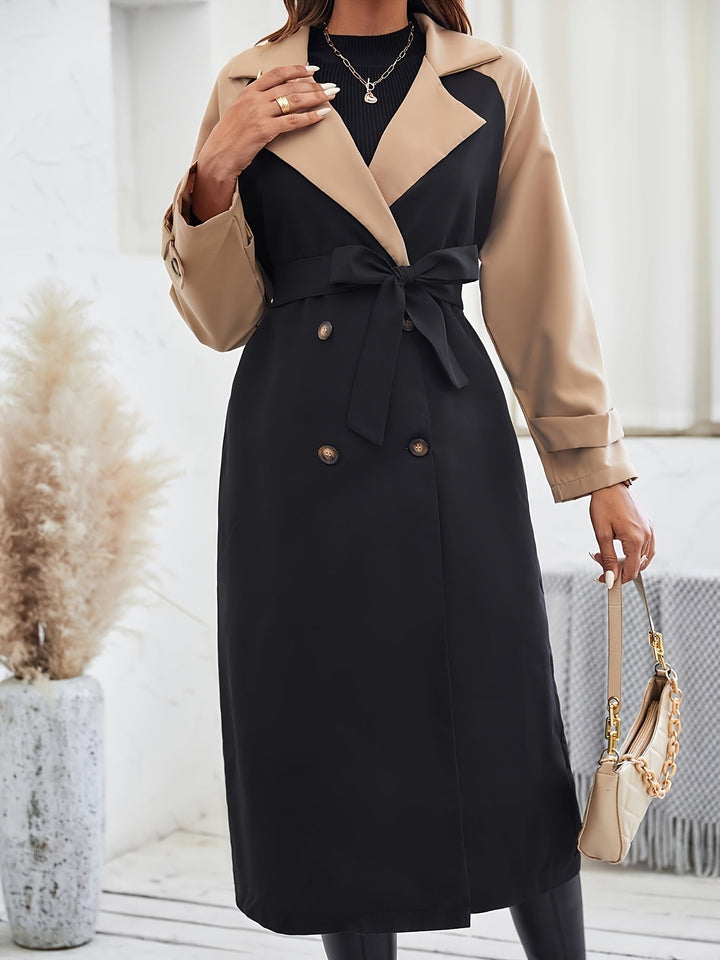 Stilvoller Trenchcoat mit Farbblock, Knopfdetail und maschinenwaschbarem Design für Damen | Ideal für den Alltag