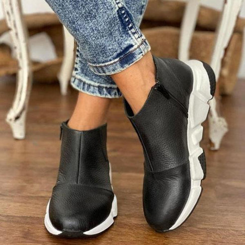 Elegante Flache Stiefeletten aus veganem Leder mit Reißverschluss für Damen | Ideal für den Alltag