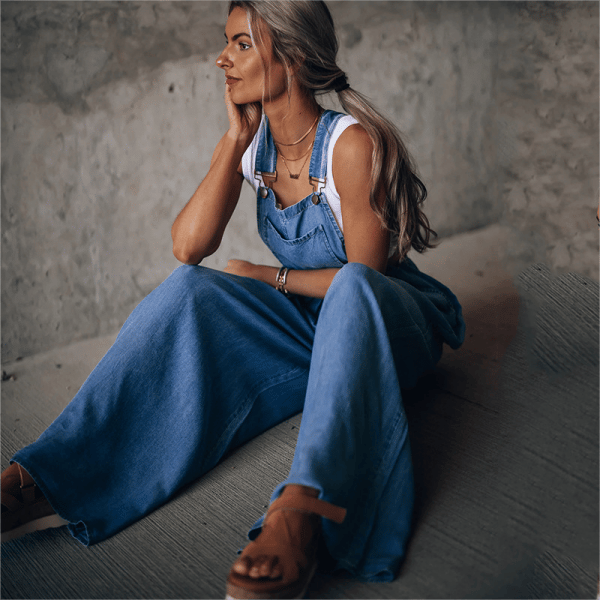 Salopette da donna in denim – vestibilità ampia della gamba con vibrazione retrò