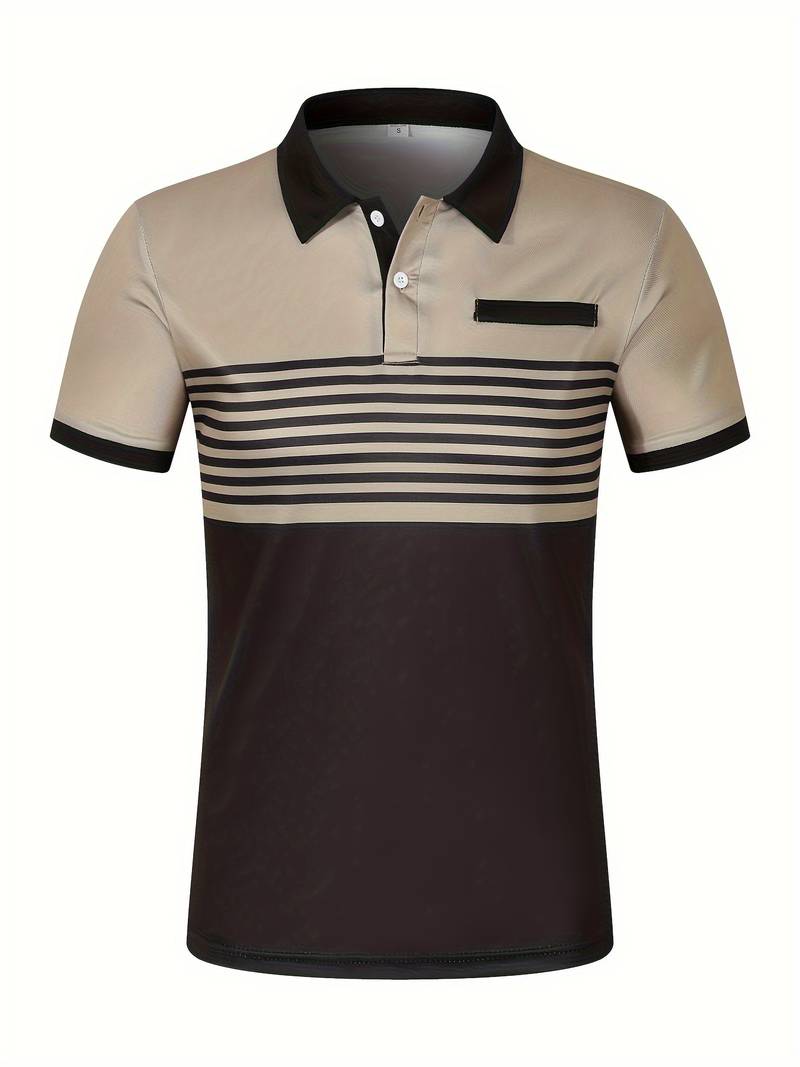 Polo homme à rayures – Chemise à manches courtes avec patte de boutonnage et col contrasté