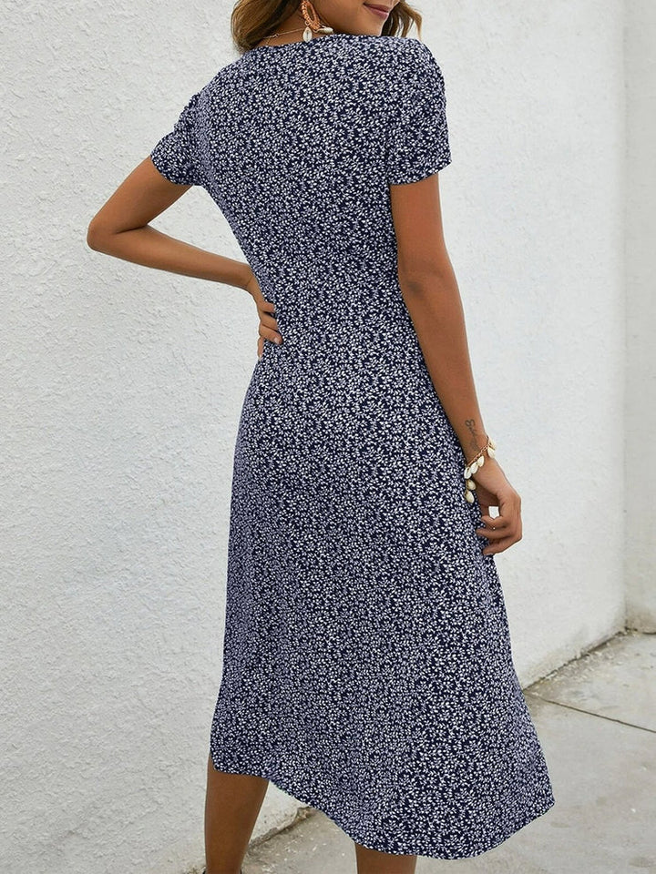 Vestito midi vintage con abbottonatura e motivo floreale – Vestito estivo a maniche corte per donna in stile retrò