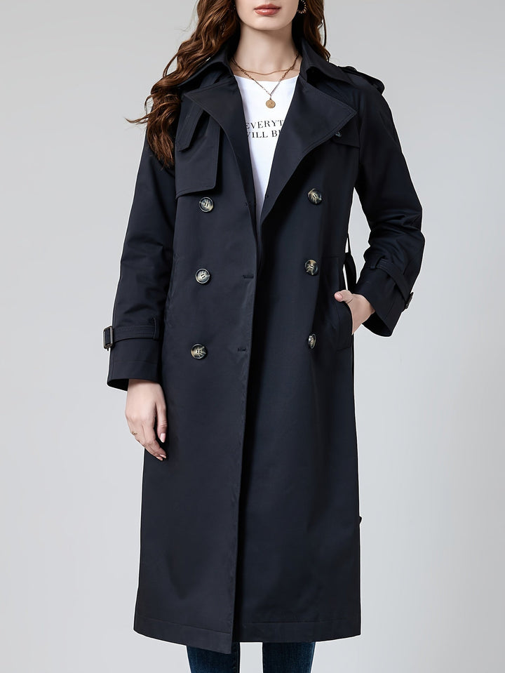 Trench-coat élégant en polyester uni tissé avec poches pour femmes | Idéal pour toutes les occasions