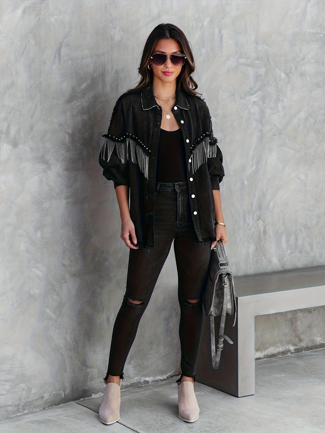 Elle - giacca di jeans elegante con frange