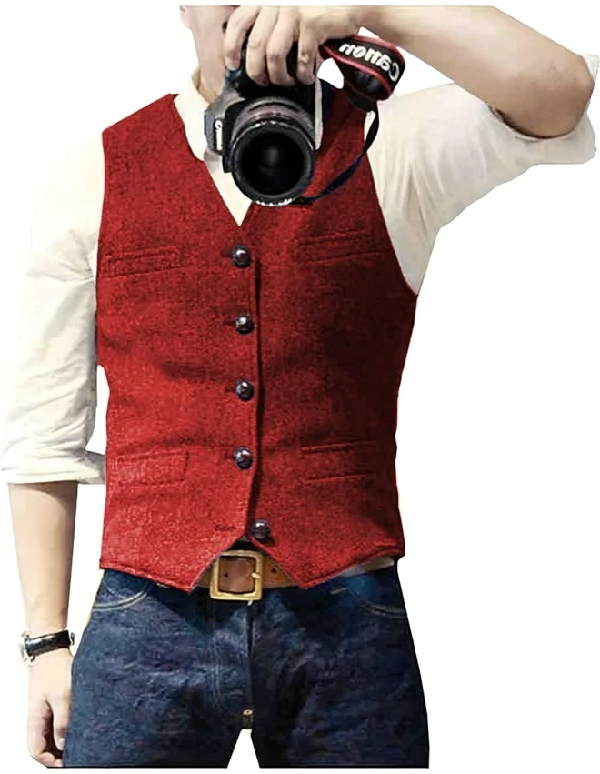 Gilet homme style vintage – gilet de costume slim fit en tweed pour affaires et décontracté