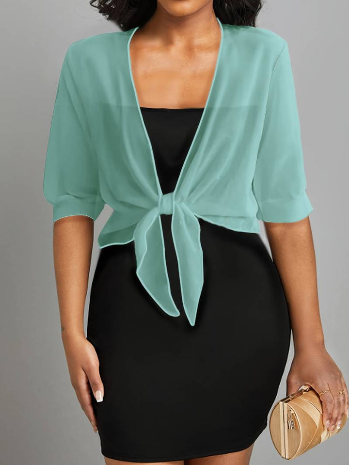 Bolero in chiffon da donna con nodo a fiocco – giacca corta trasparente per abiti da sera e outfit estivi