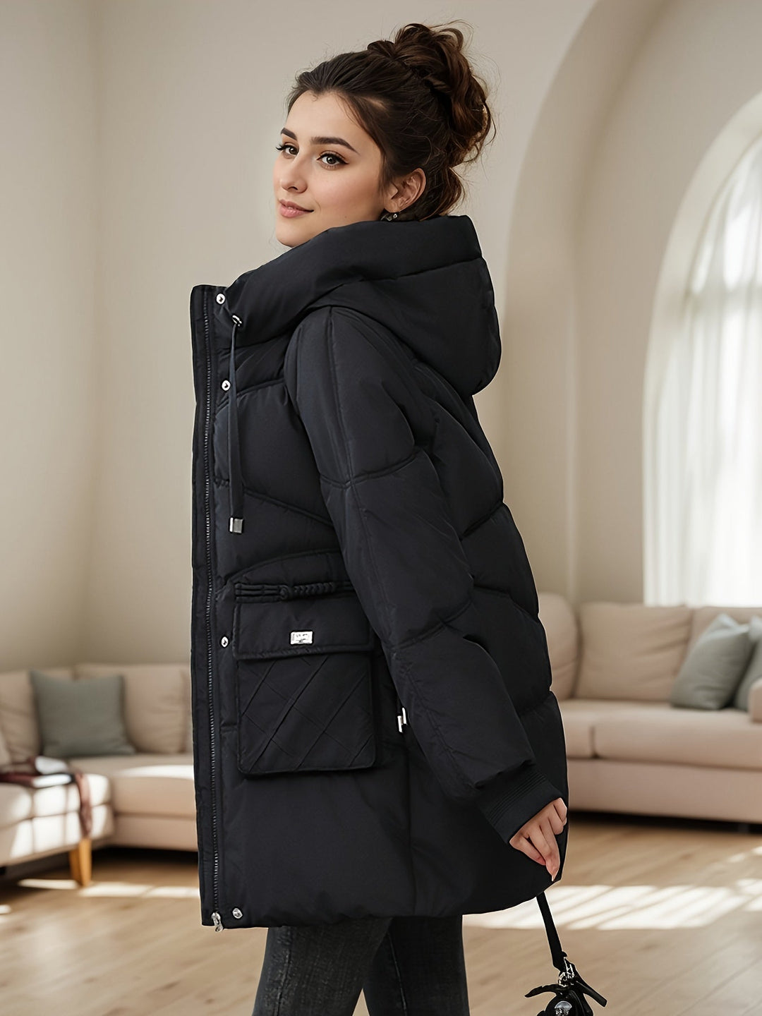 Giacca invernale imbottita di media lunghezza alla moda per donna | Perfetta per attività all'aperto