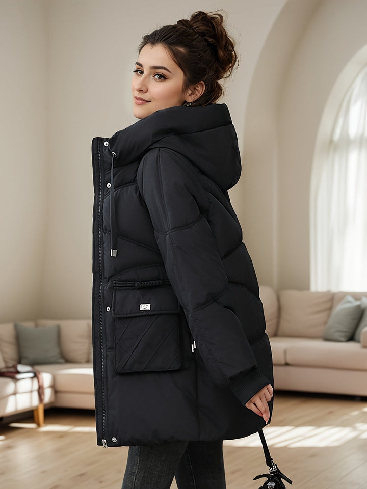 Giacca invernale imbottita di media lunghezza alla moda per donna | Perfetta per attività all'aperto