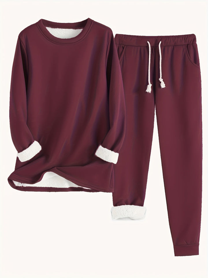Comodo maglione termico e pantaloni da jogging tinta unita per donna | Perfetto per autunno/inverno