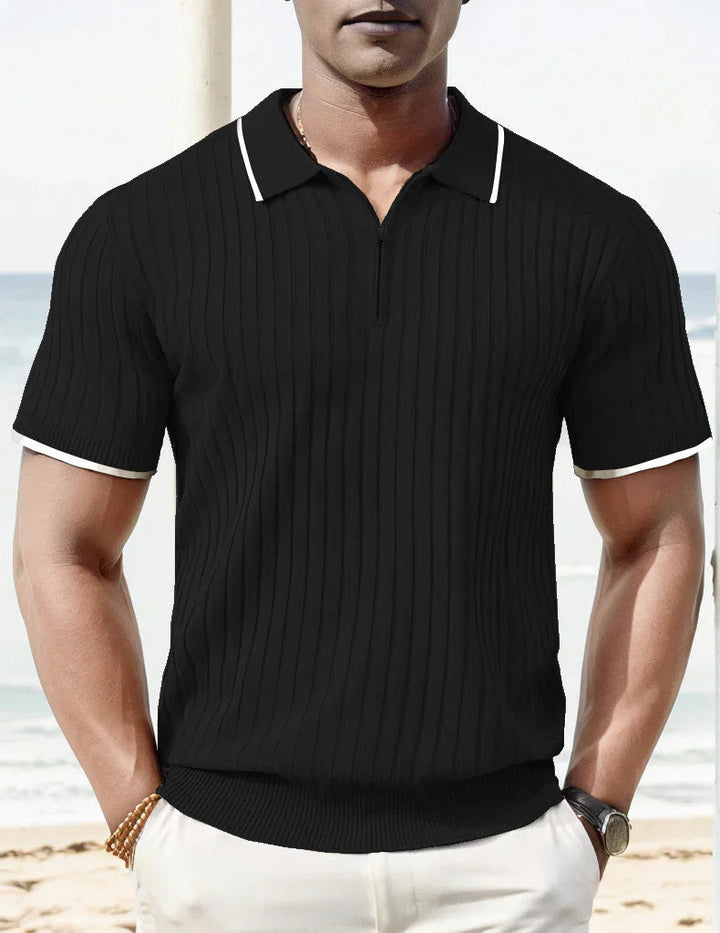 Men's polo shirt with zipper – ribbed short-sleeve shirt with contrast details for summer, leisure & smart casual looks