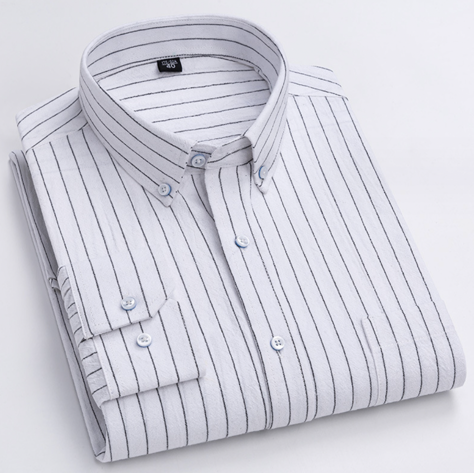 Chemise à carreaux pour homme avec col boutonné – Chemise à manches longues pour affaires et loisirs au bureau et au quotidien