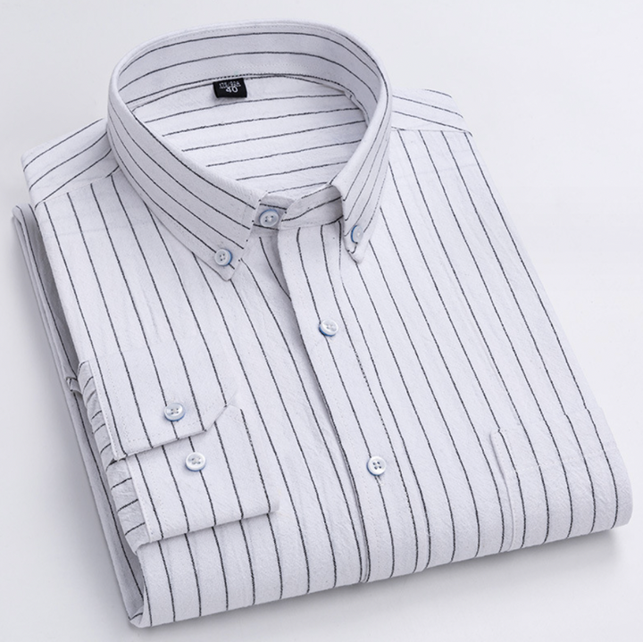 Chemise à carreaux pour homme avec col boutonné – Chemise à manches longues pour affaires et loisirs au bureau et au quotidien