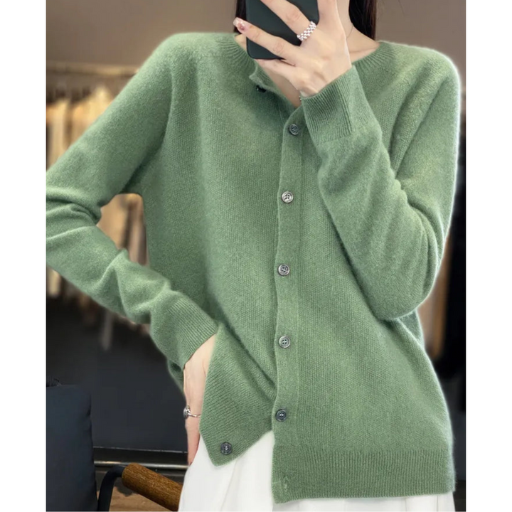 Cardigan en maille à col rond pour femmes en pure laine mérinos