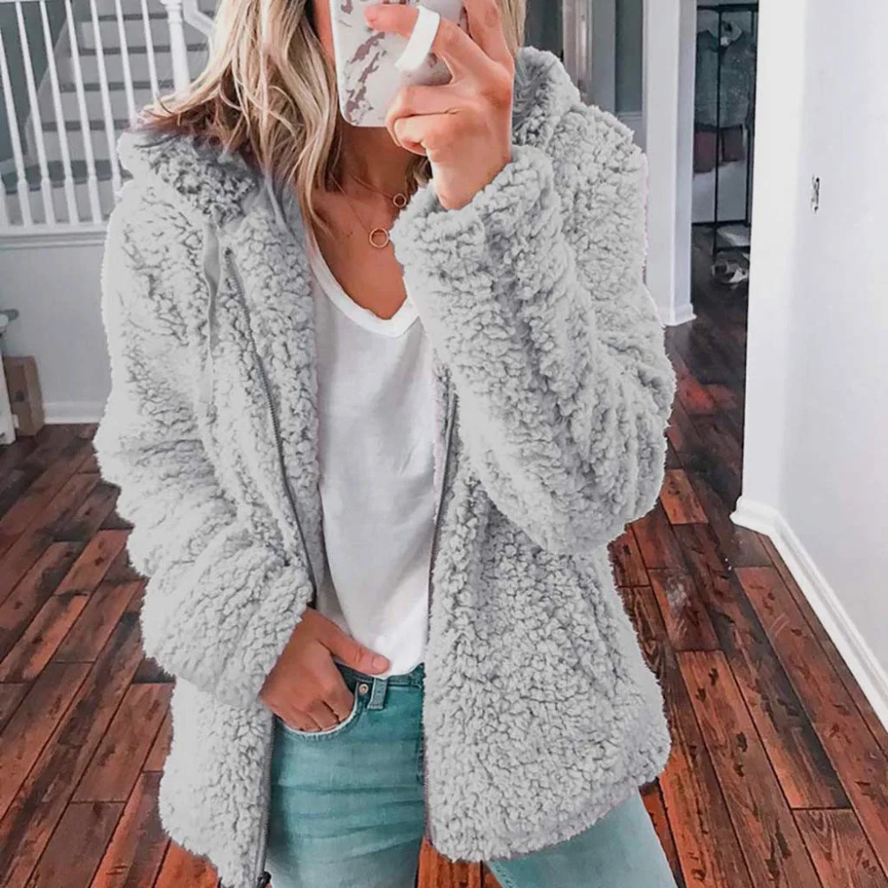 Veste en peluche avec capuche et fermeture éclair, gilet en polaire