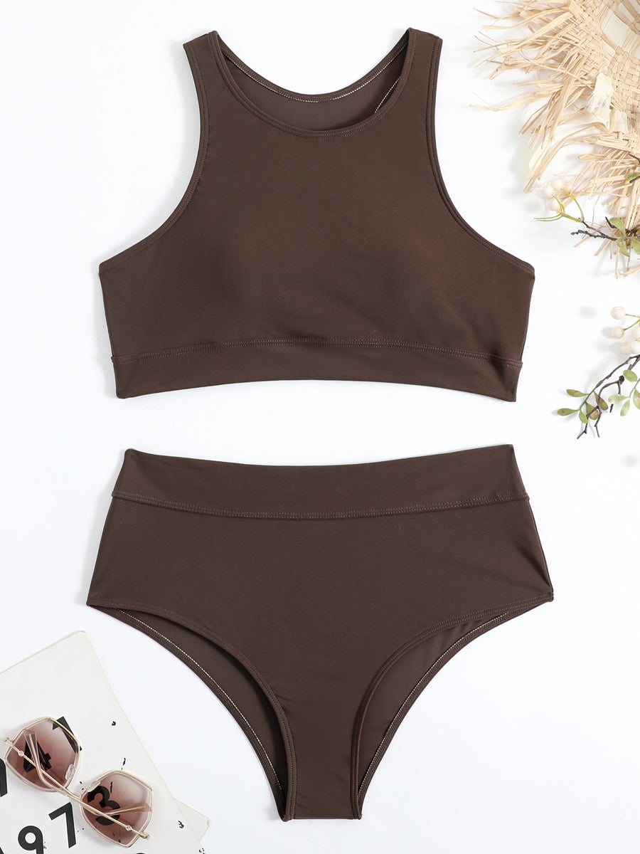 Sportlicher High-Waist Bikini für Damen – Zweiteiliges Set mit hochgeschlossenem Top für Strand & Pool