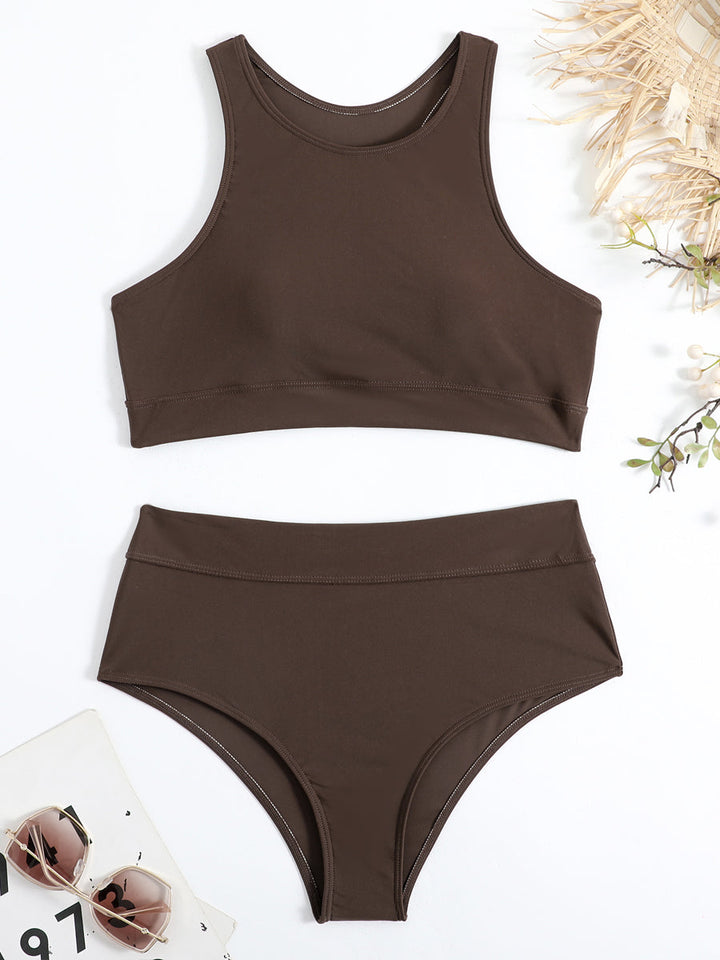 Sportlicher High-Waist Bikini für Damen – Zweiteiliges Set mit hochgeschlossenem Top für Strand & Pool